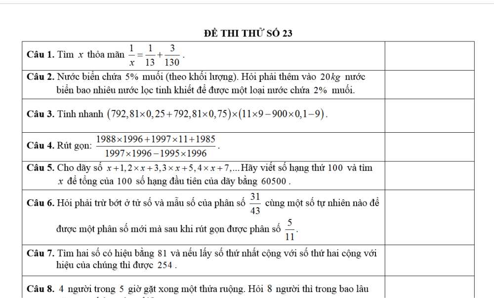 Toán 5-Đề thi thử vào 6 Trường Amsterdam-Đề số 23